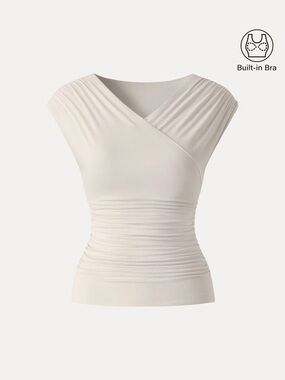 NWT OGL SkinKiss Surplice V-Neck Ruching Bra Top in cream
